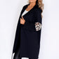 Zapara Black Coat with leopard Panelled Sleeve