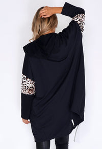 Zapara Black Coat with leopard Panelled Sleeve