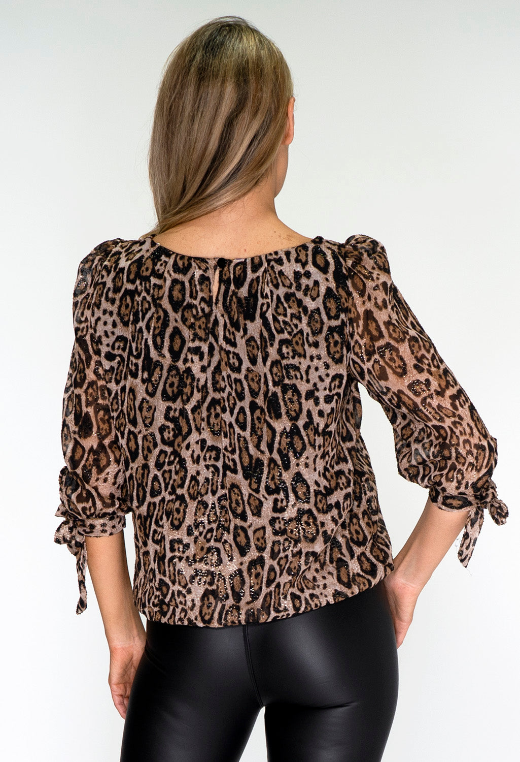 Leopard Print Pleated Blouse