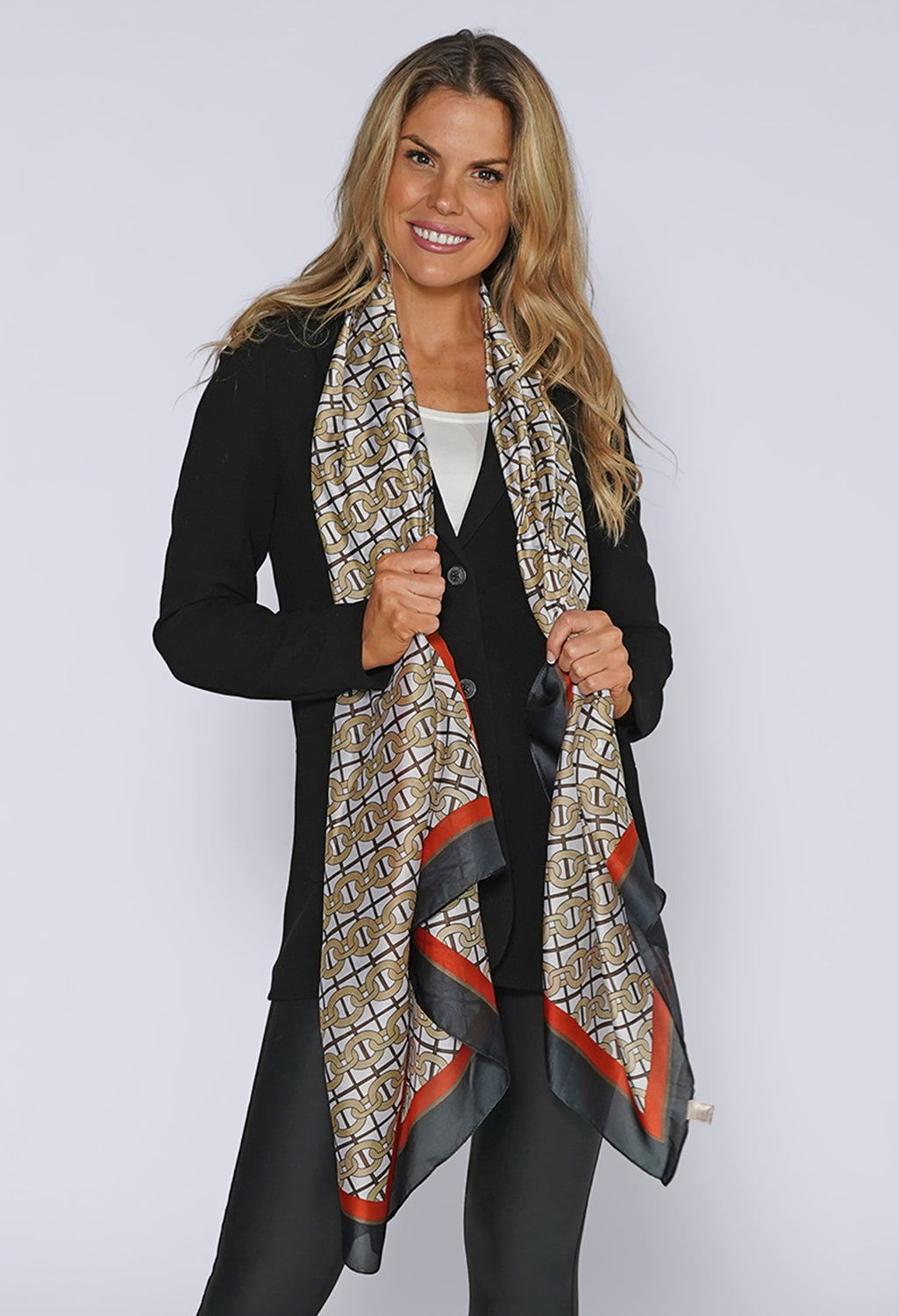 Silk Feel Chain Print Square Scarf