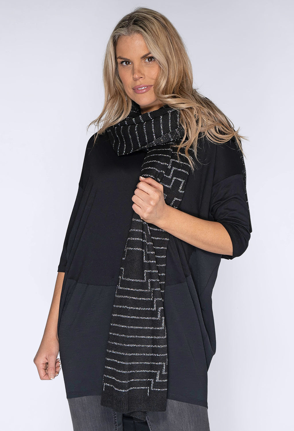 Black Glitter Stripped Scarf