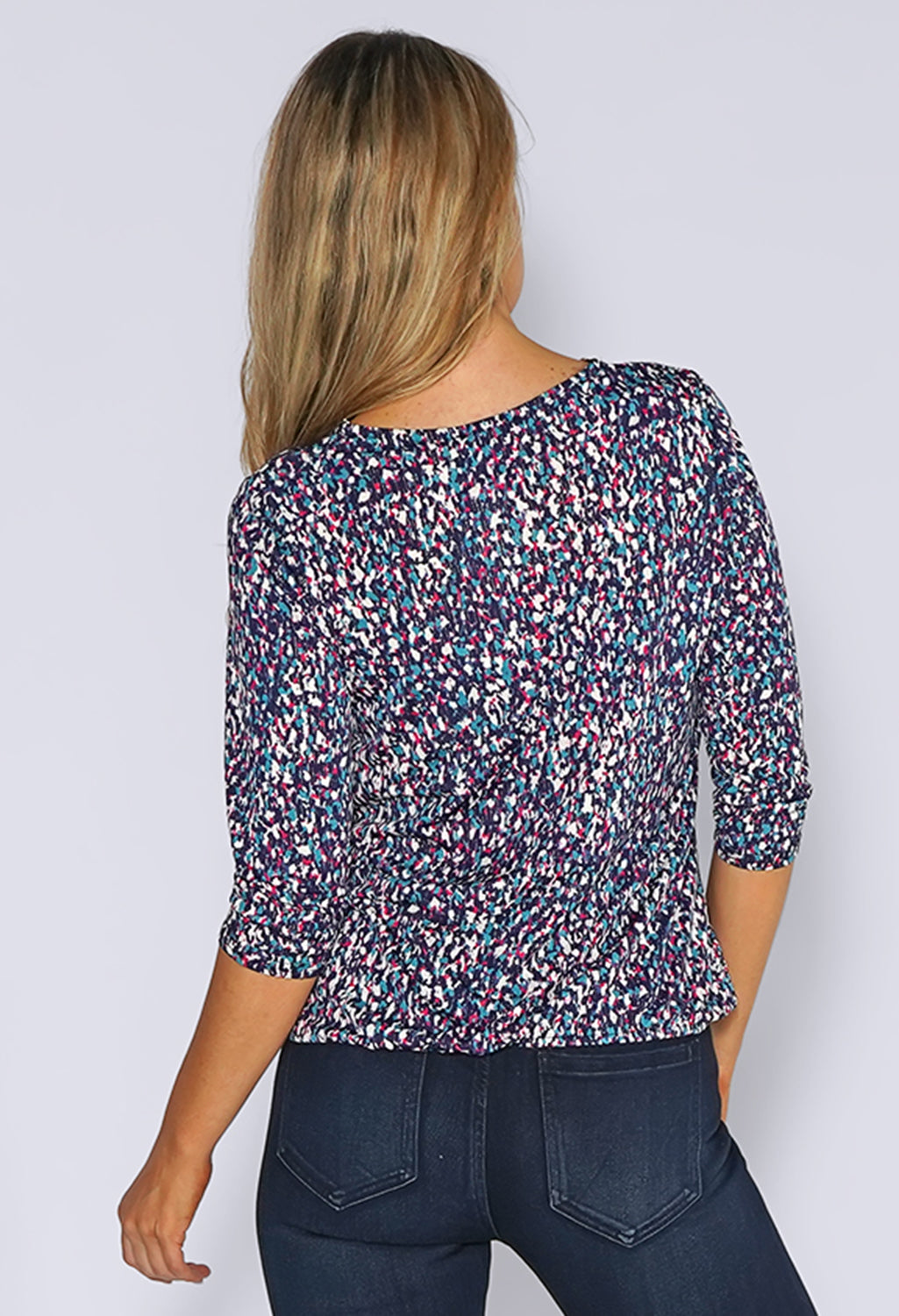 Navy Zip Neck Print Top