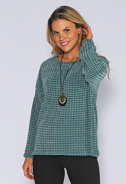 Turquoise Block Textured Jumper