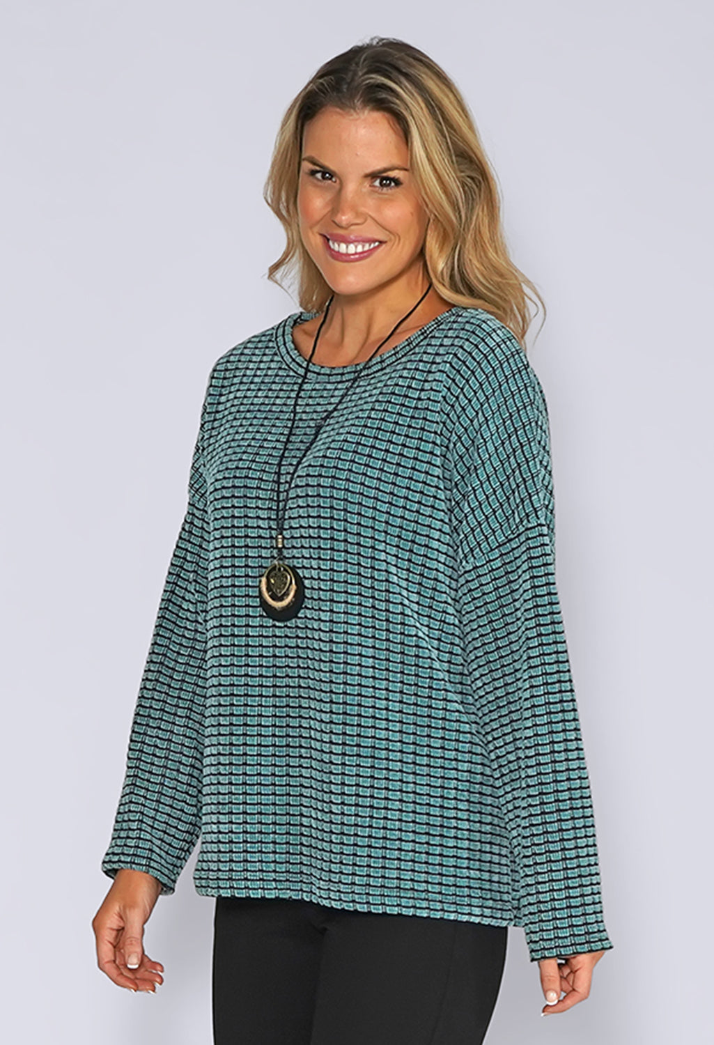 Turquoise Block Textured Jumper