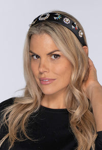 Black Velvet Headband with Pearl and Jewel Details