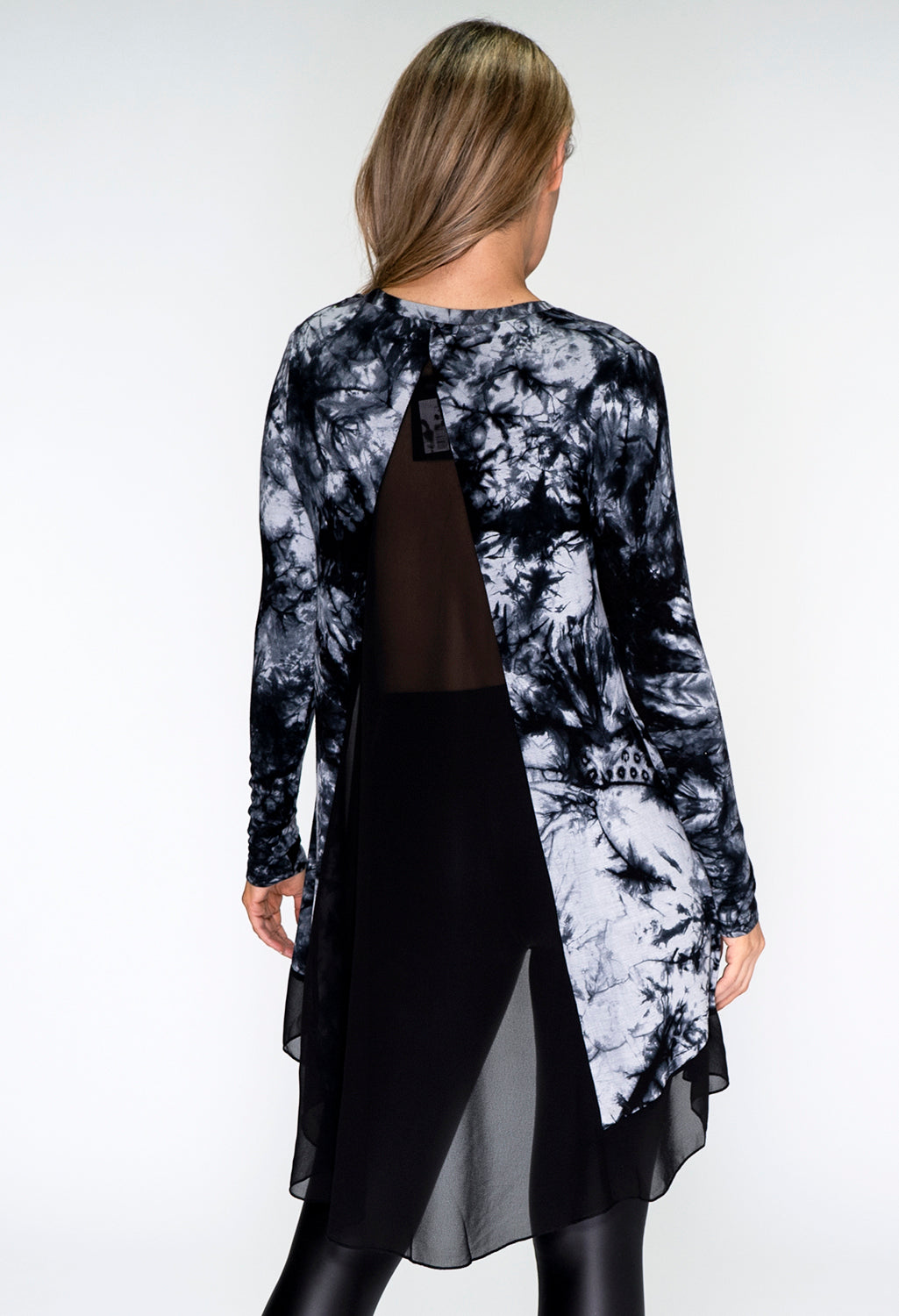 Black Marble Print Long Top