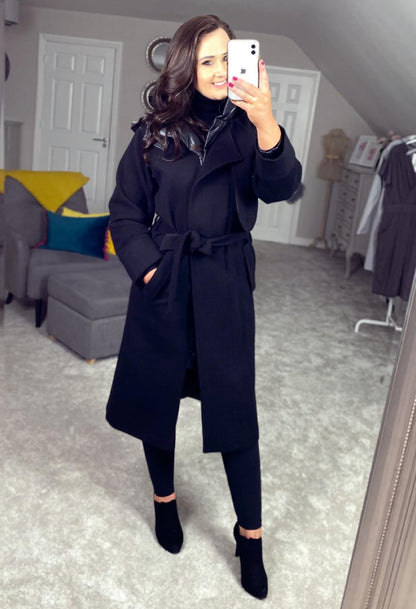 Black Hooded Trench Coat