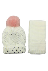 Kids Off White Hat and Scarf Set