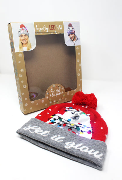 Red/Grey Christmas Knit LED hat