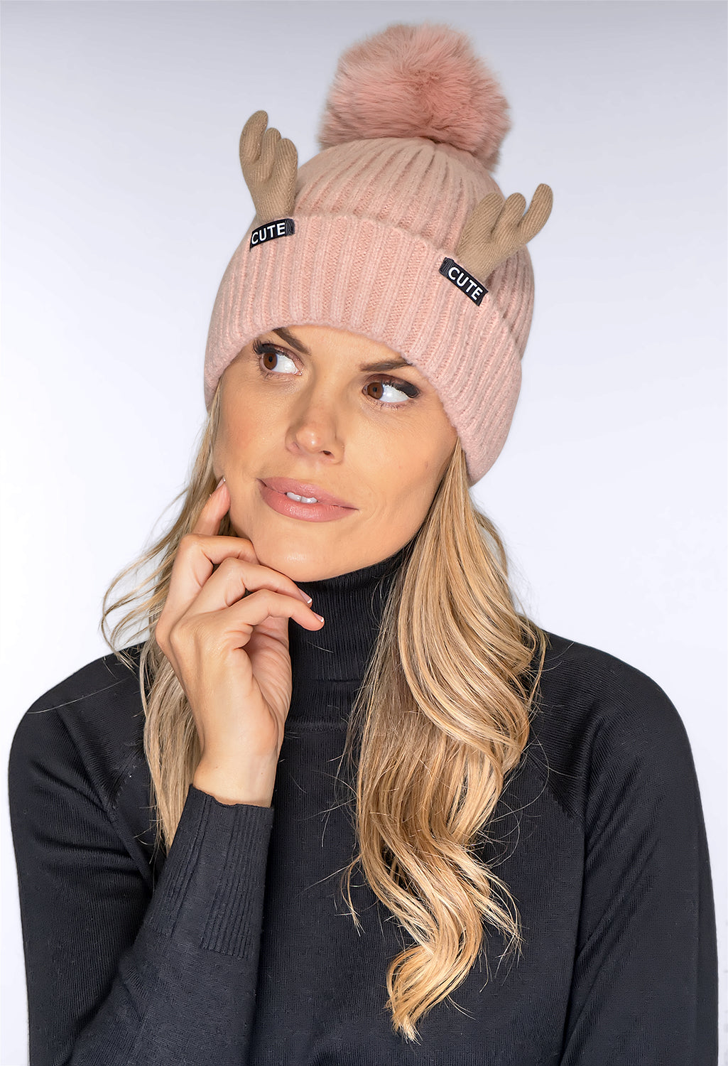 Cute Dusty Pink Bobble Hat