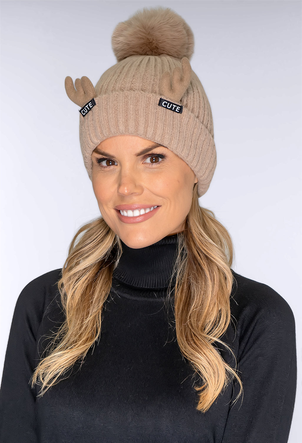 Cute Taupe Bobble Hat