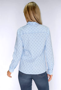 Blue Pinstripe Shirt with Circle Print