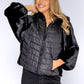 Black Faux Fur Jacket with Quilted Front