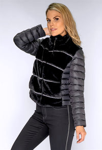 Black Quilted Jacket with Faux Fur Front