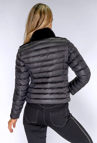 Black Quilted Jacket with Faux Fur Front