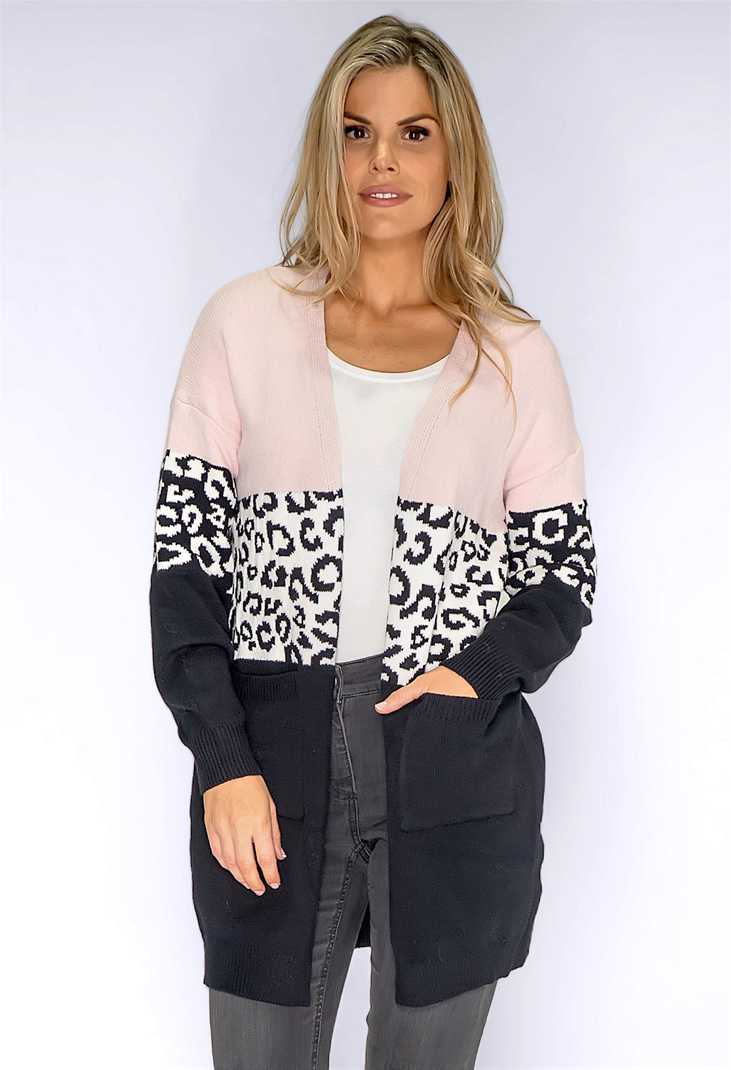 Blush Leopard Panelled Cardigan