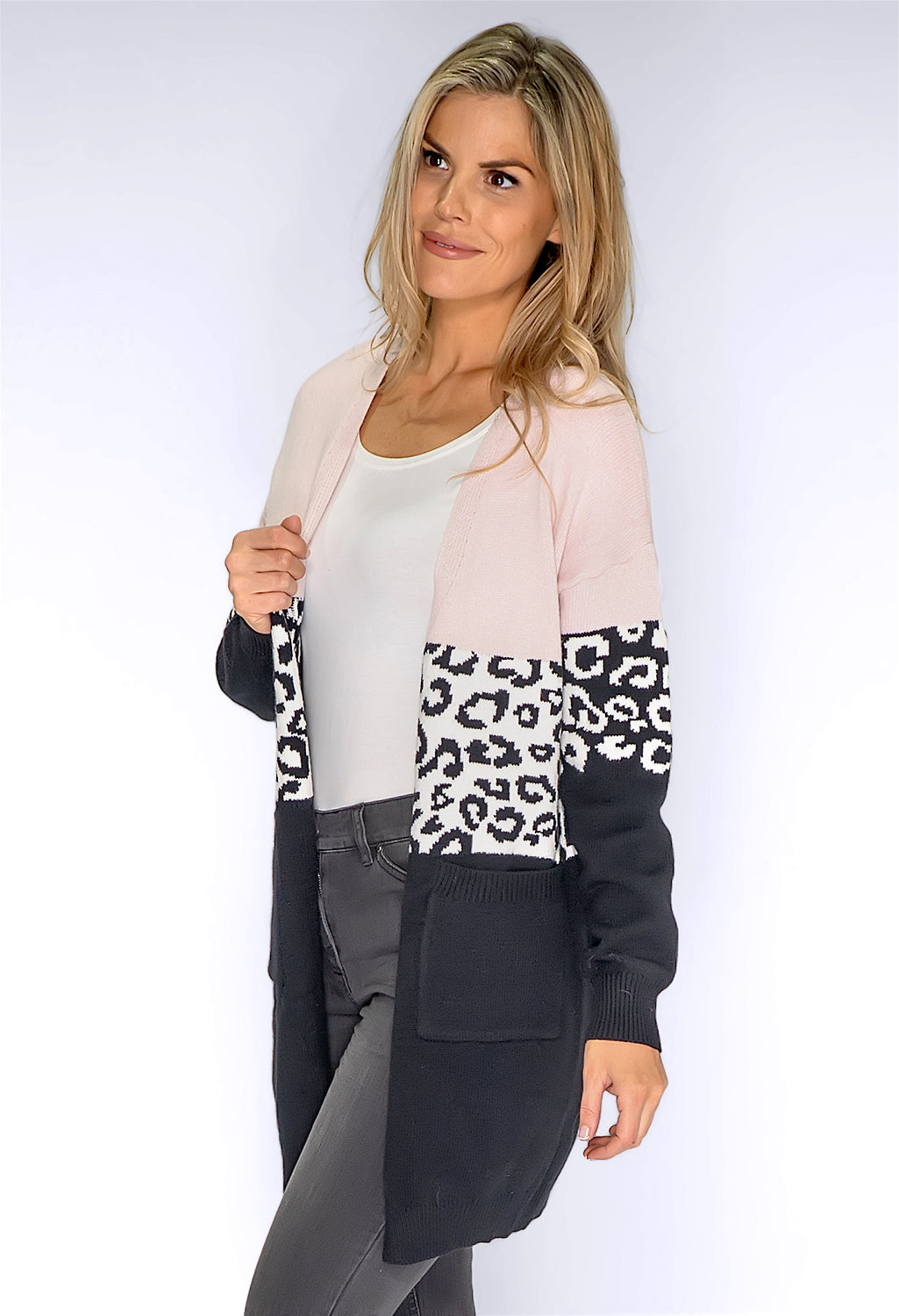 Blush Leopard Panelled Cardigan