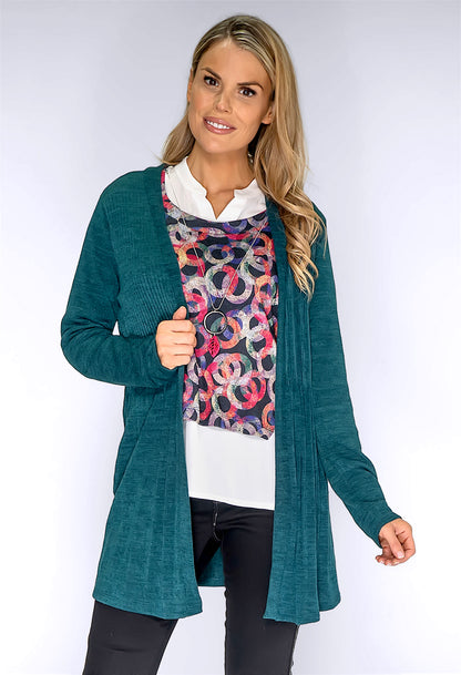 Pine Green Plisse Open Cardigan