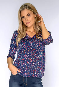 Navy Mini Floral Print Top