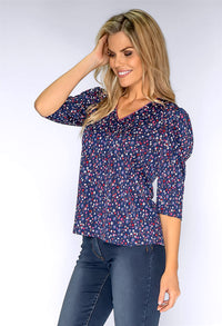 Navy Mini Floral Print Top