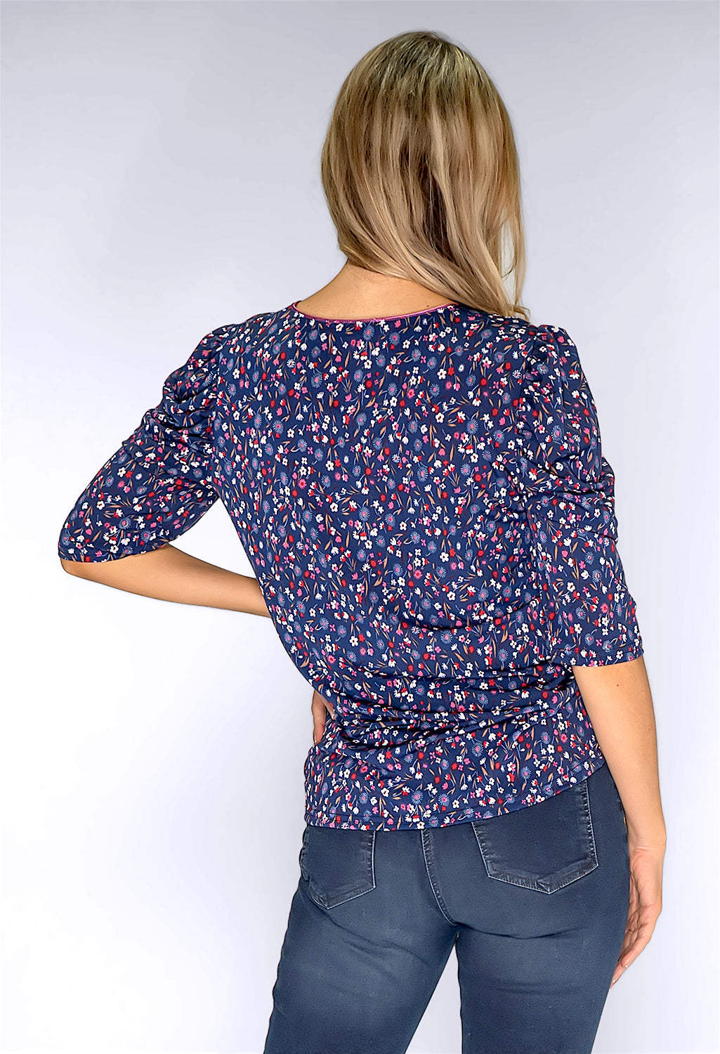 Navy Mini Floral Print Top