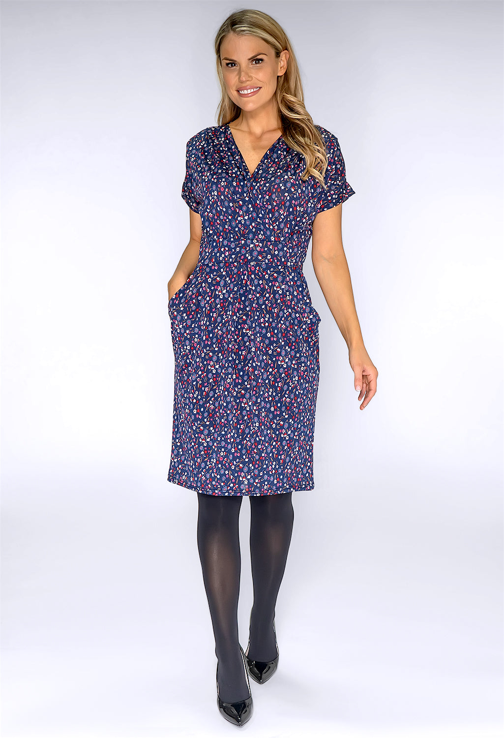 Navy Mini Floral Print Dress