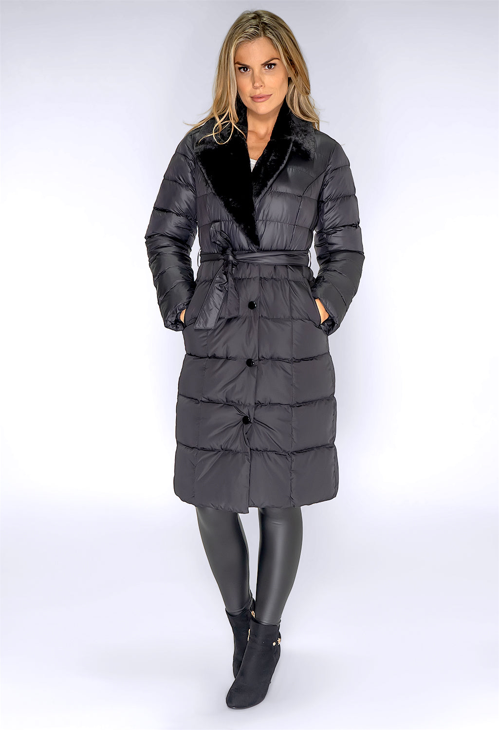 Black Quilted Long Coat