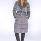 Holographic Grey Coat with Faux Fur Lapel