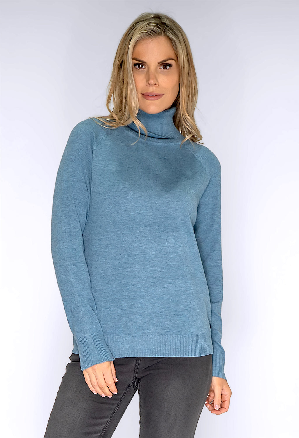 Light Blue Knit Polo Neck