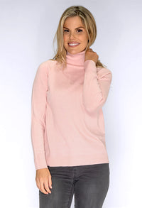 Soft Pink Knit Polo Neck