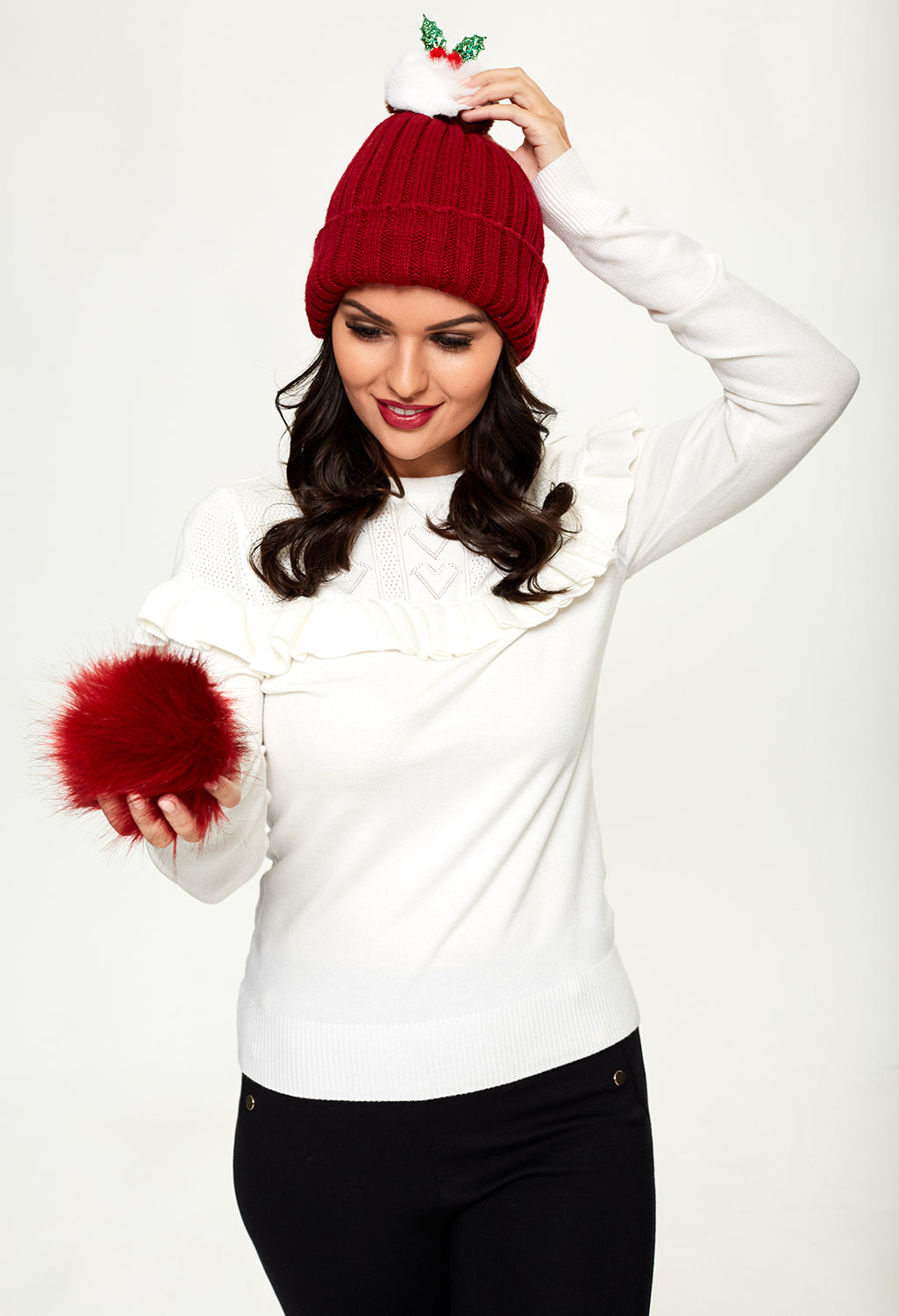 Red Mix and Match Pompom Hat