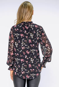 Black Bloom Print High Neck Top