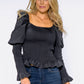 Black Puff Shoulder Smocking Top