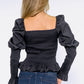 Black Puff Shoulder Smocking Top