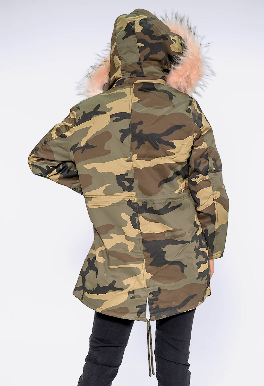 Camo Coat with Pink Faux Fur