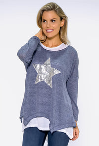 Navy STAR DETAIL DOUBLE LAYER TOP