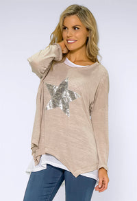 Beige Star Detail Double Layer Top