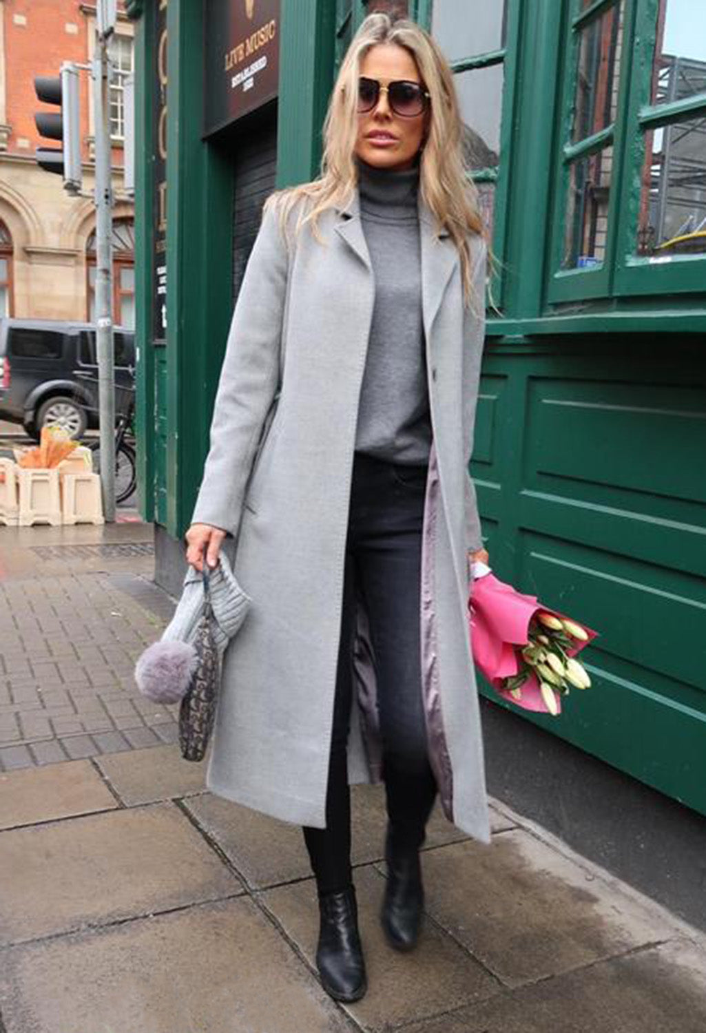 Long Light Grey Coat with Silk Lining