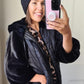 Black Faux Fur Jacket with Quilted Front