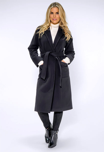 Long Black Coat with Silk Feel Lining