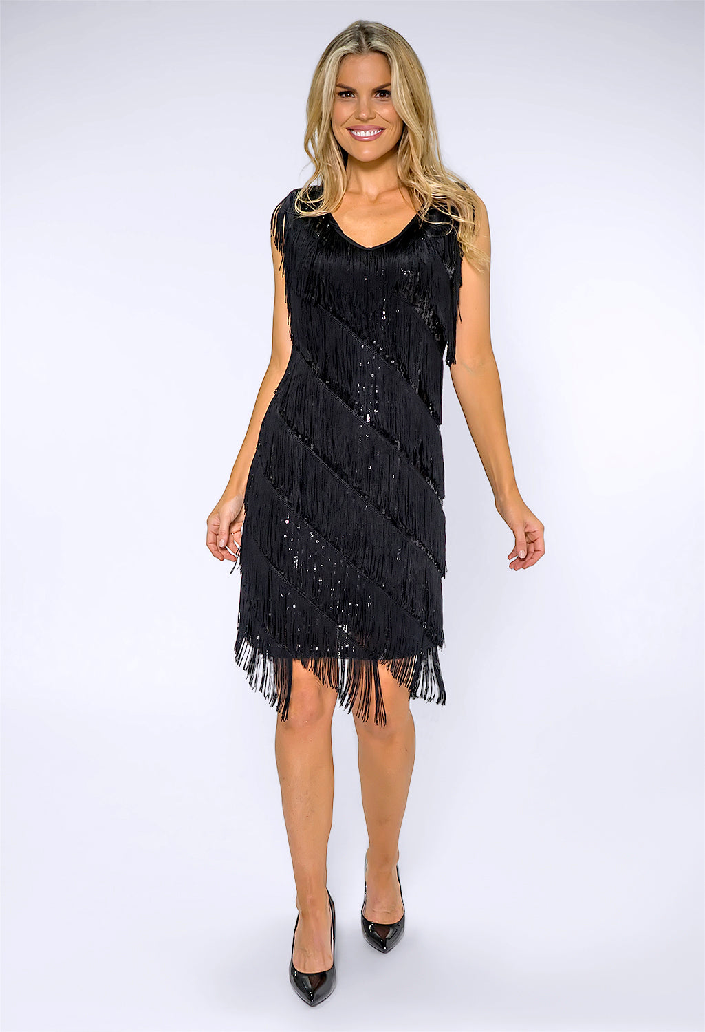 Black Tasseled Sequin Dress