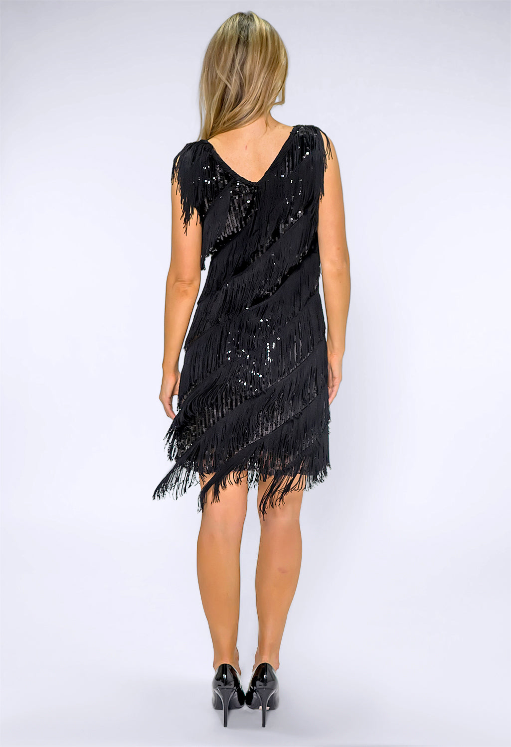 Black Tasseled Sequin Dress