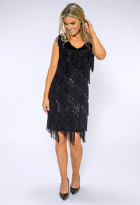 Black Tasseled Sequin Dress