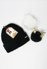 Black Mix and Match Pompom Hat