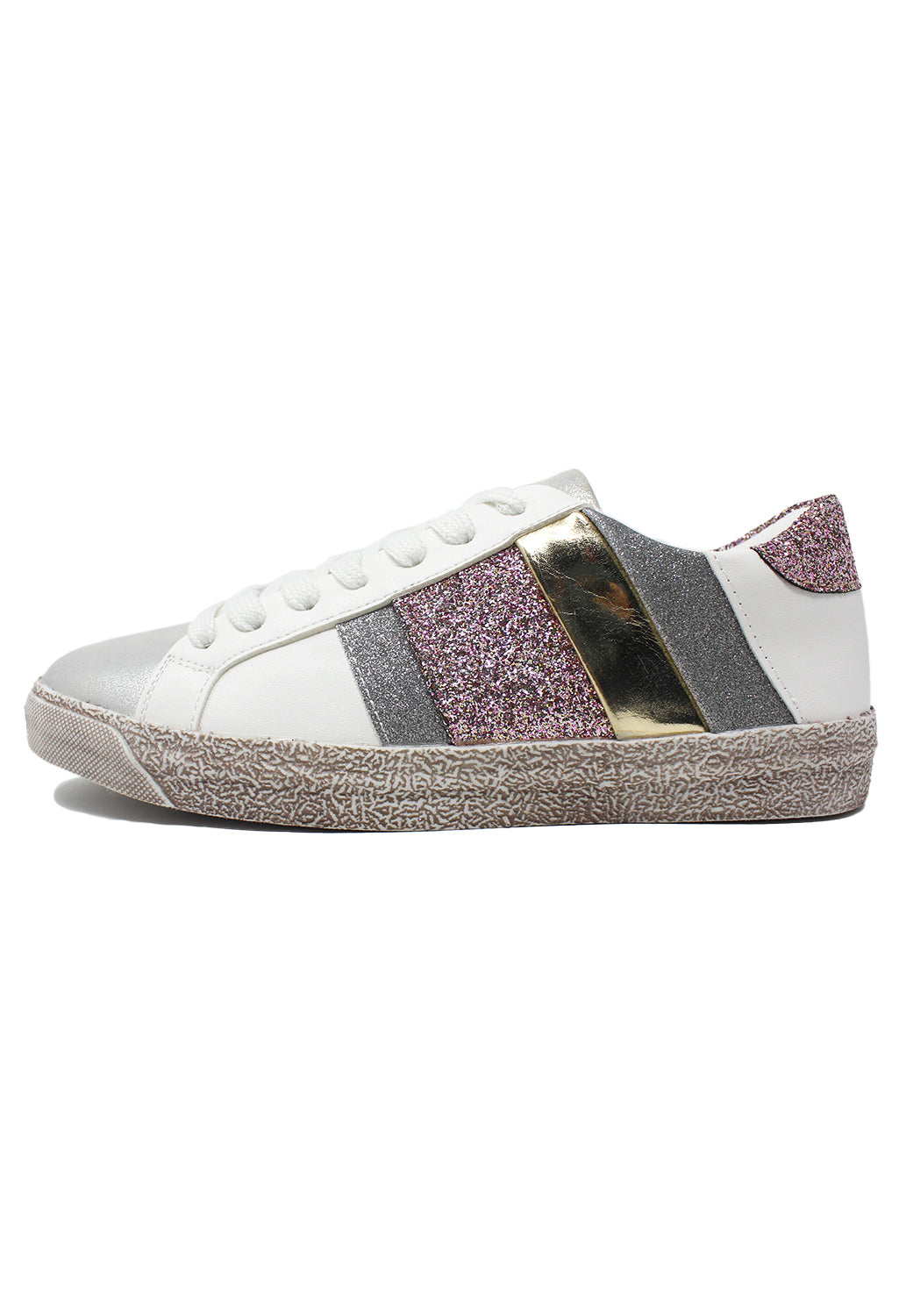 White Trainers with Pink Glitter Details