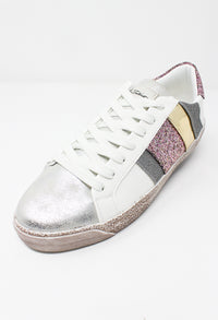 White Trainers with Pink Glitter Details