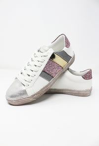 White Trainers with Pink Glitter Details