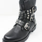 Black Faux Leather Boots with Studded Straps