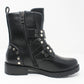 Black Faux Leather Boots with Studded Straps