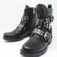 Black Faux Leather Boots with Studded Straps